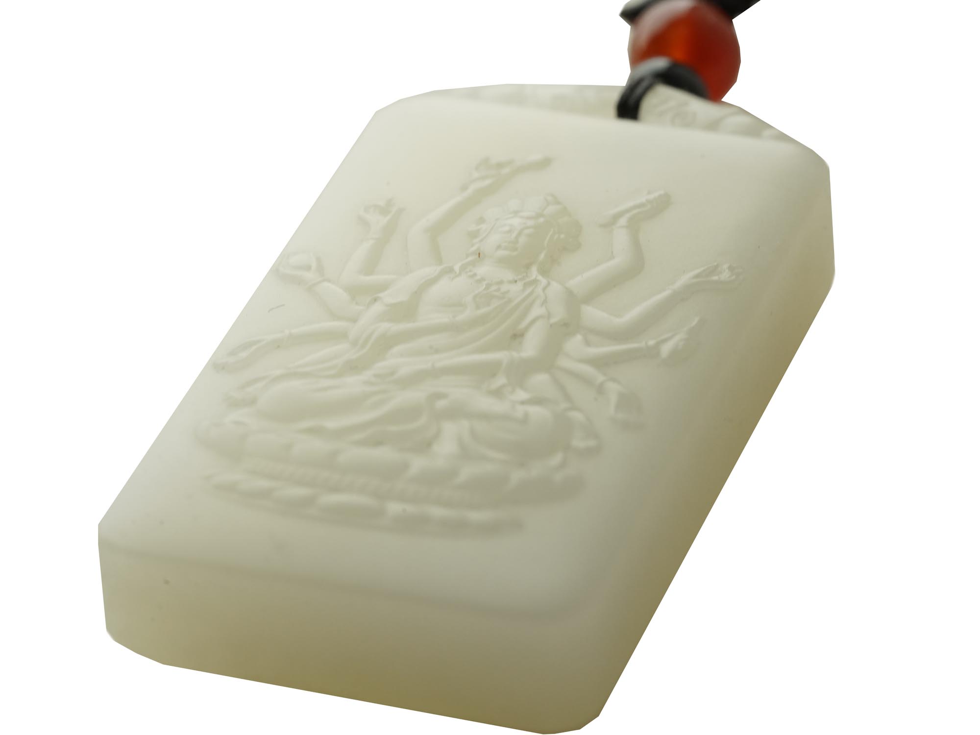 CHINESE HETIAN WHITE JADE GUANYIN CARVED PENDANT PIC-3